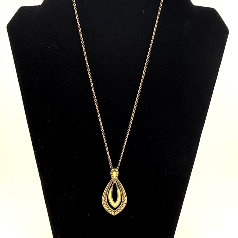 Lia Sophia Brass-Tone Drop Pendant Necklace With Enamel Accents Adjustable Chain